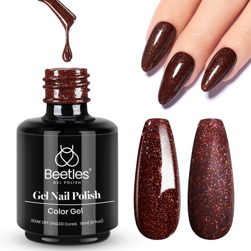 Beetles Brown Glitter Gel Nail Polish, 15ml Chocolate Brown Jazz Club Soak Off Gel Polish Nail Art Manicure Salon DIY Gift for Women