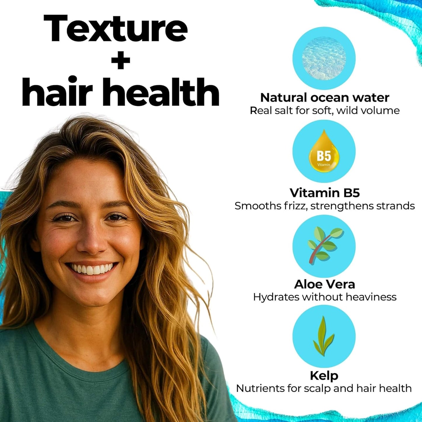 Sea Salt Spray for Hair by Real Ocean | Texturizing Beach Waves & Volume | Aloe, Kelp & Vitamin B5 | 4oz