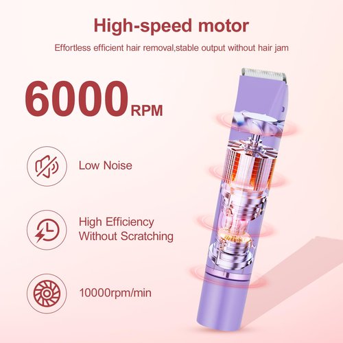 Bikini Trimmer for Women, 2 in 1 Dual Head Electric Shaver, Ceramic Blade, IPX7 Waterproof, LCD Display, USB Rechargeable Cordless Wet/Dry Painless Hair Removal for Face, Body & Bikini Line (Violet)