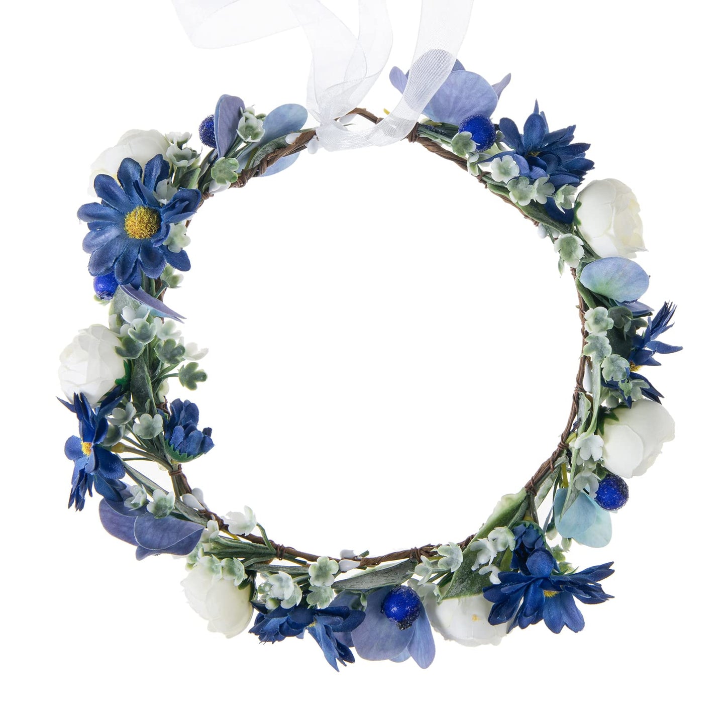 Fleursun Floral Headpiece Flower Crown Hair Wreath Wedding Bridal Bridesmaid Headband Maternity Woodland Photo Shoot Headpiece (Style 5 Royal Blue Daisy)