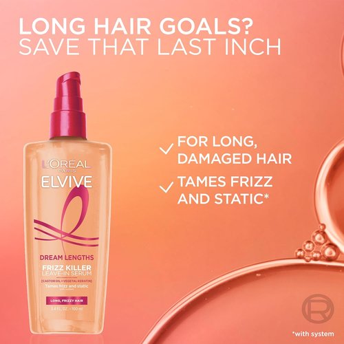 L'Oreal Paris Elvive Dream Lengths Leave-In Serum - Frizz Control, 3.4 Ounce