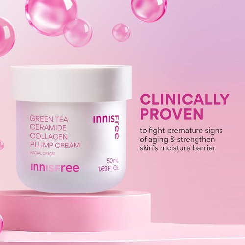 Innisfree Green Tea Ceramide Collagen Plump Cream - Korean Face Moisturizer for Youthful Skin