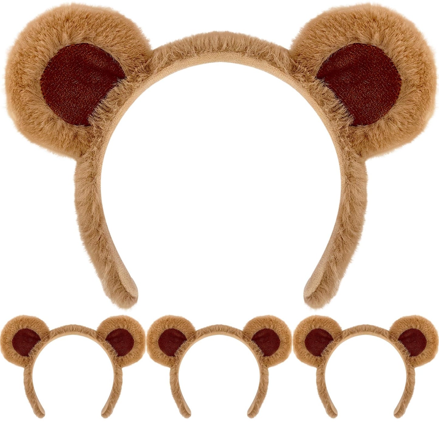 DaliDali Brown Bear Ears Headband Adult, Bear Ear Headband Hairband for Makeup Face Washing School Performances, Bear Costume for Halloween Festival Cosplay Party(4 Count, Brown)