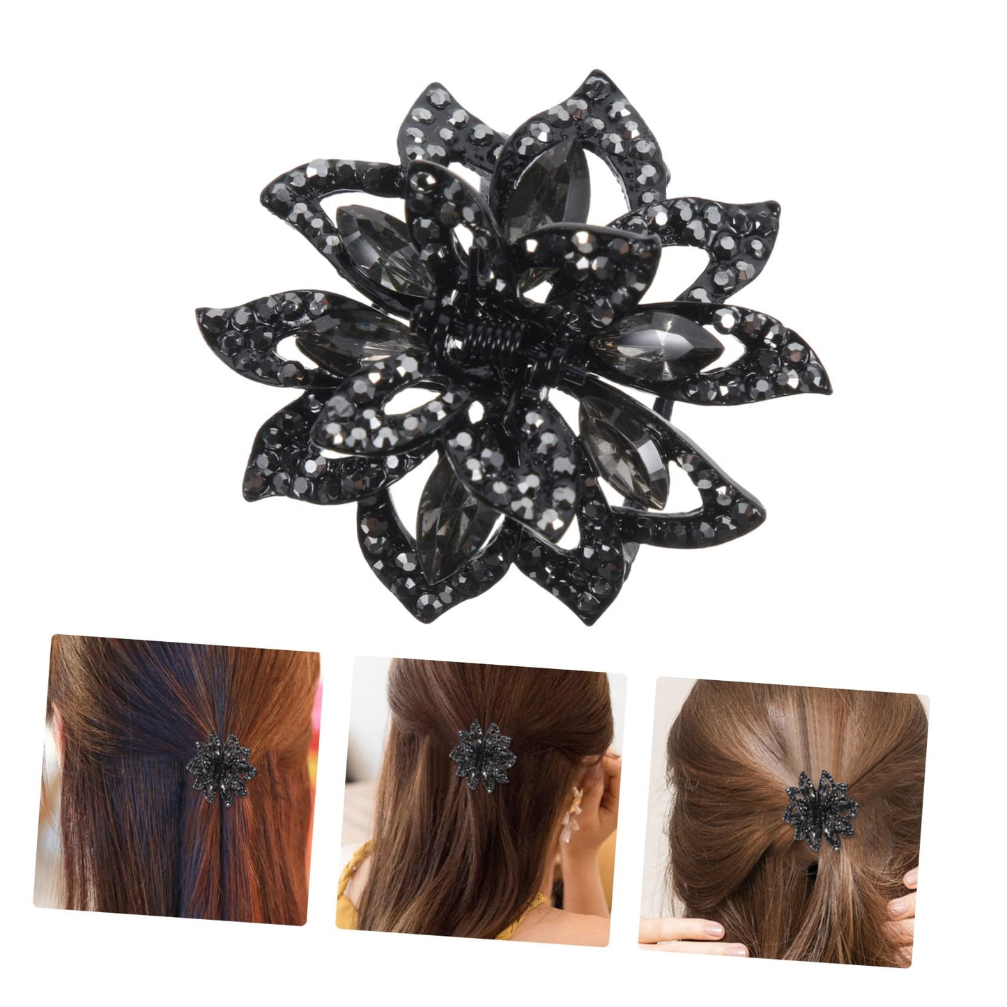 BIUDECO Rhinestone Hair Accessories: Ponytail Hairpiece, Jeweled Hair Claw Clips, Metal Floral Jaw Clips for Women