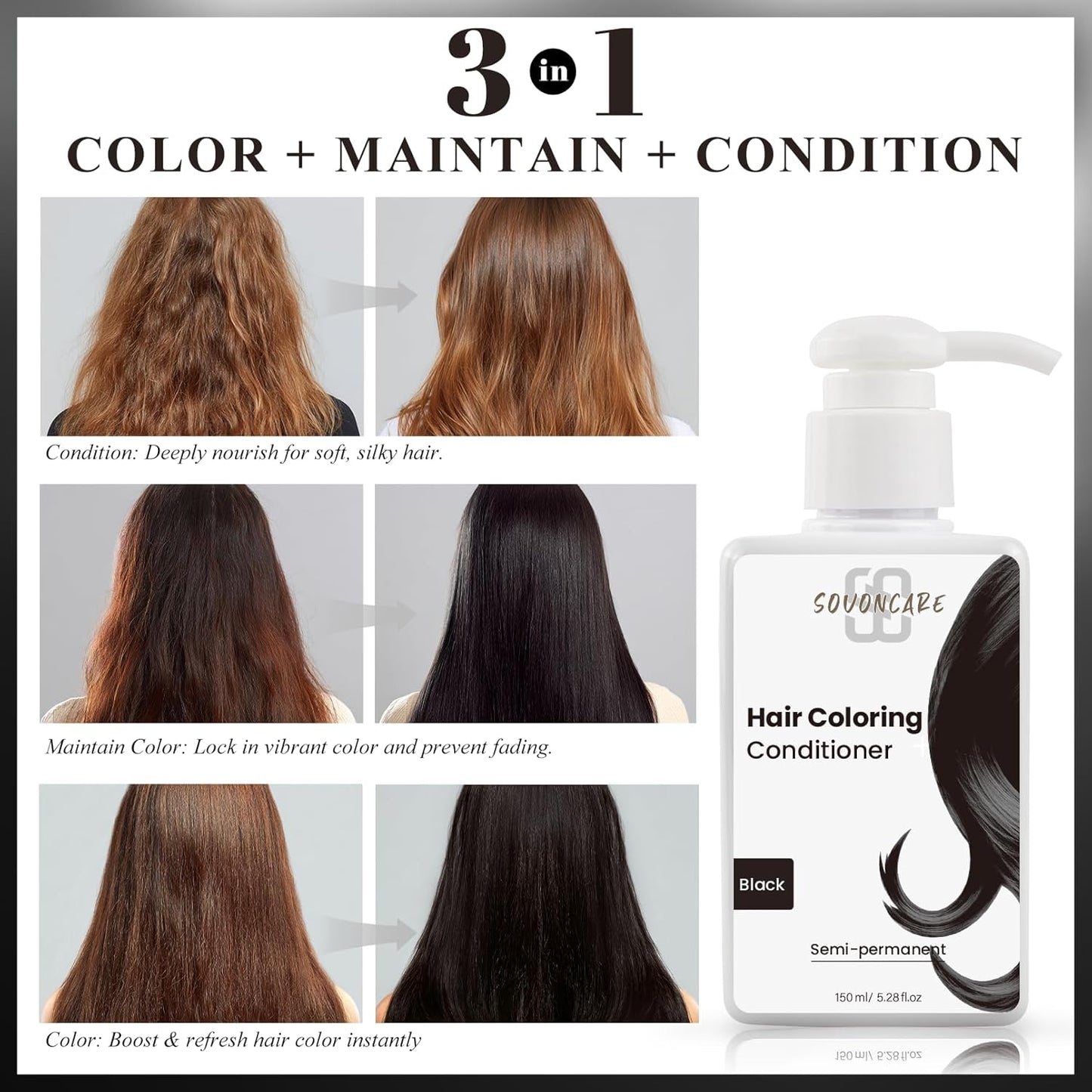 SOVONCARE Black Hair Color Depositing Conditioner Mask - 5.28 OZ | Cruelty-Free Formula