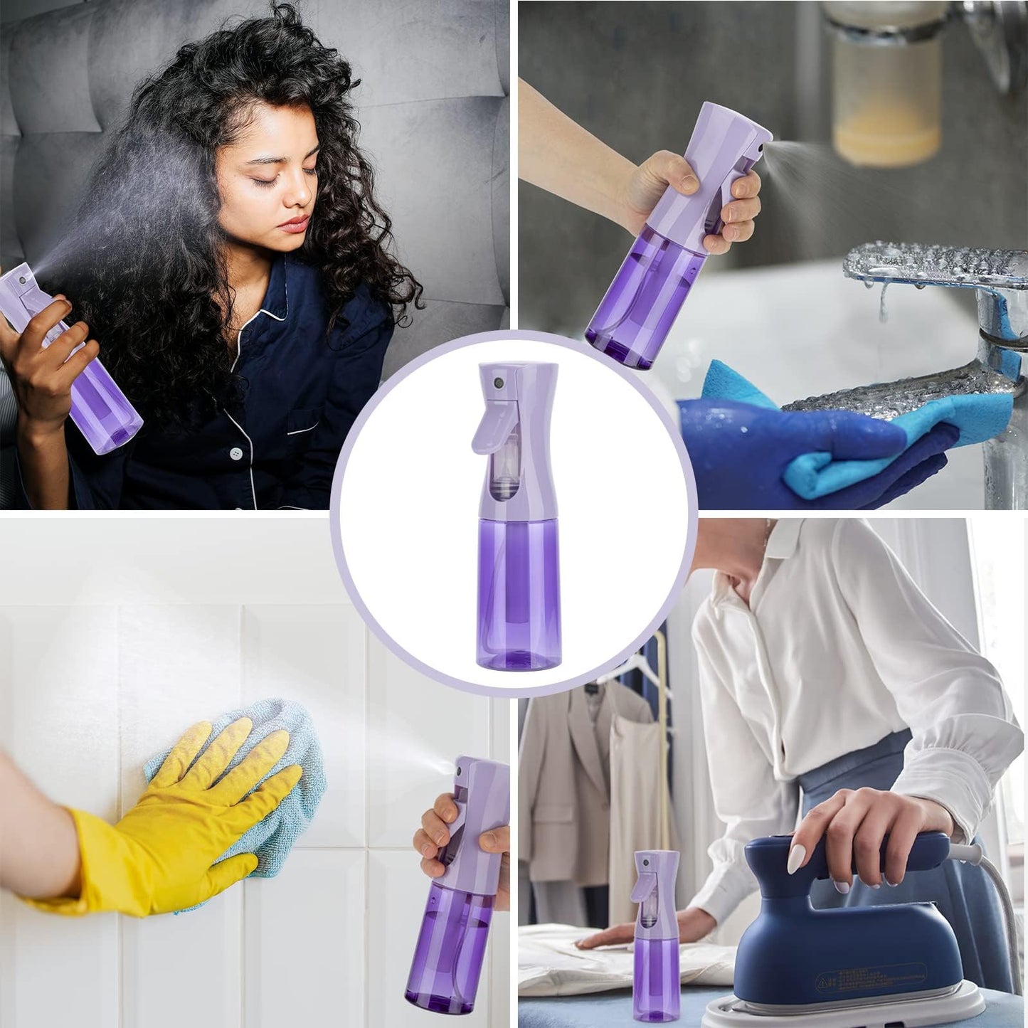 Zuhose Continuous Spray Bottle, 6.8OZ /200ML Hair Mister Spray Bottle, Mist Spray Bottle for Hair, Fine Mist Water Spray Bottle for Salons,Barber, Plants, Skin Care, Cleaning(Clear Purple,1 Pack)