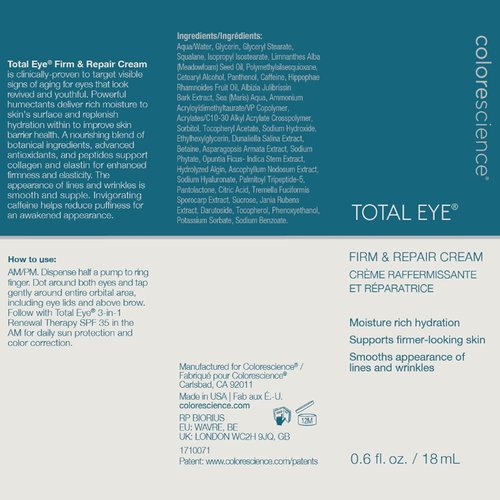 Colorescience Total Eye Firm & Repair Cream - Revitalize & Brighten Under Eyes | 0.6 Fl. Oz.
