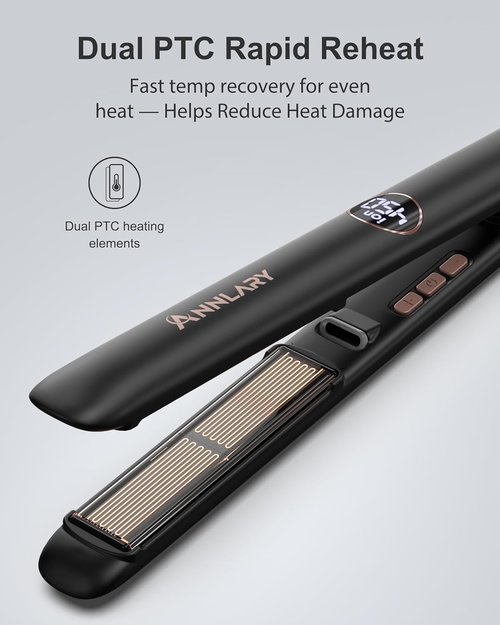 ANNLARY Hair Straightener - 1 Inch 2-in-1 Flat Iron & Curler | Fast Heating Titanium Ceramic for All Hair Types