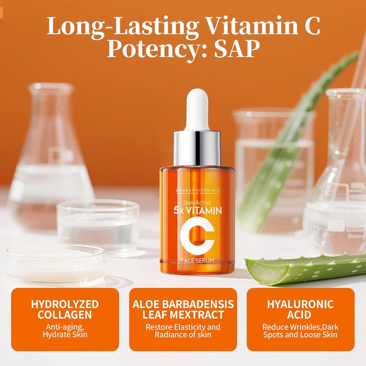 Skiennix Vitamin C Serum 20% - Anti-Aging & Hydrating Formula with Hyaluronic Acid | 1 Fl Oz