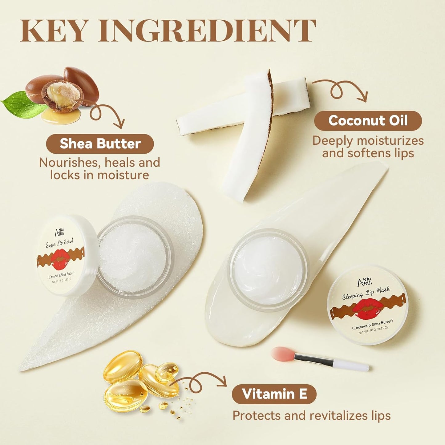 ANAI RUI Coconut Lip Scrub & Mask Set - Hydrating Exfoliator with Shea Butter & Vitamin E for Soft Lips