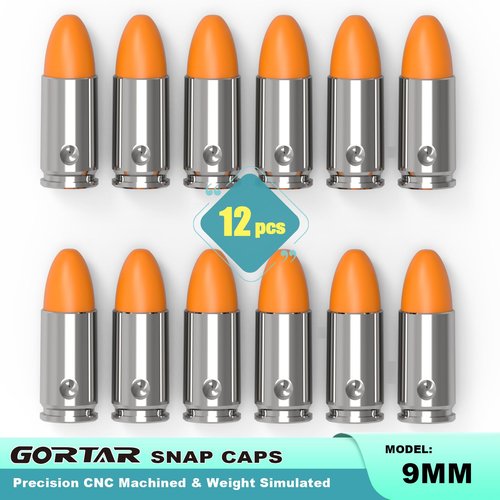 GORTAR 9mm Snap Caps Training Dummy Rounds Practice Safe Loading Firing Close to Real Weight Targets & Accessories -12 Pcs
