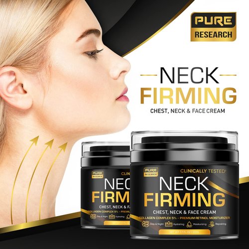 PURE RESEARCH Neck Firming Cream - Anti-Wrinkle Day & Night Moisturizer for Face, Neck & Décolleté