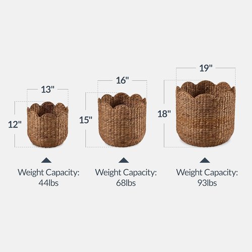 Best Choice Products 3pc Water Hyacinth Nesting Baskets - Stylish Storage Bins for Home Organization | Chestnut