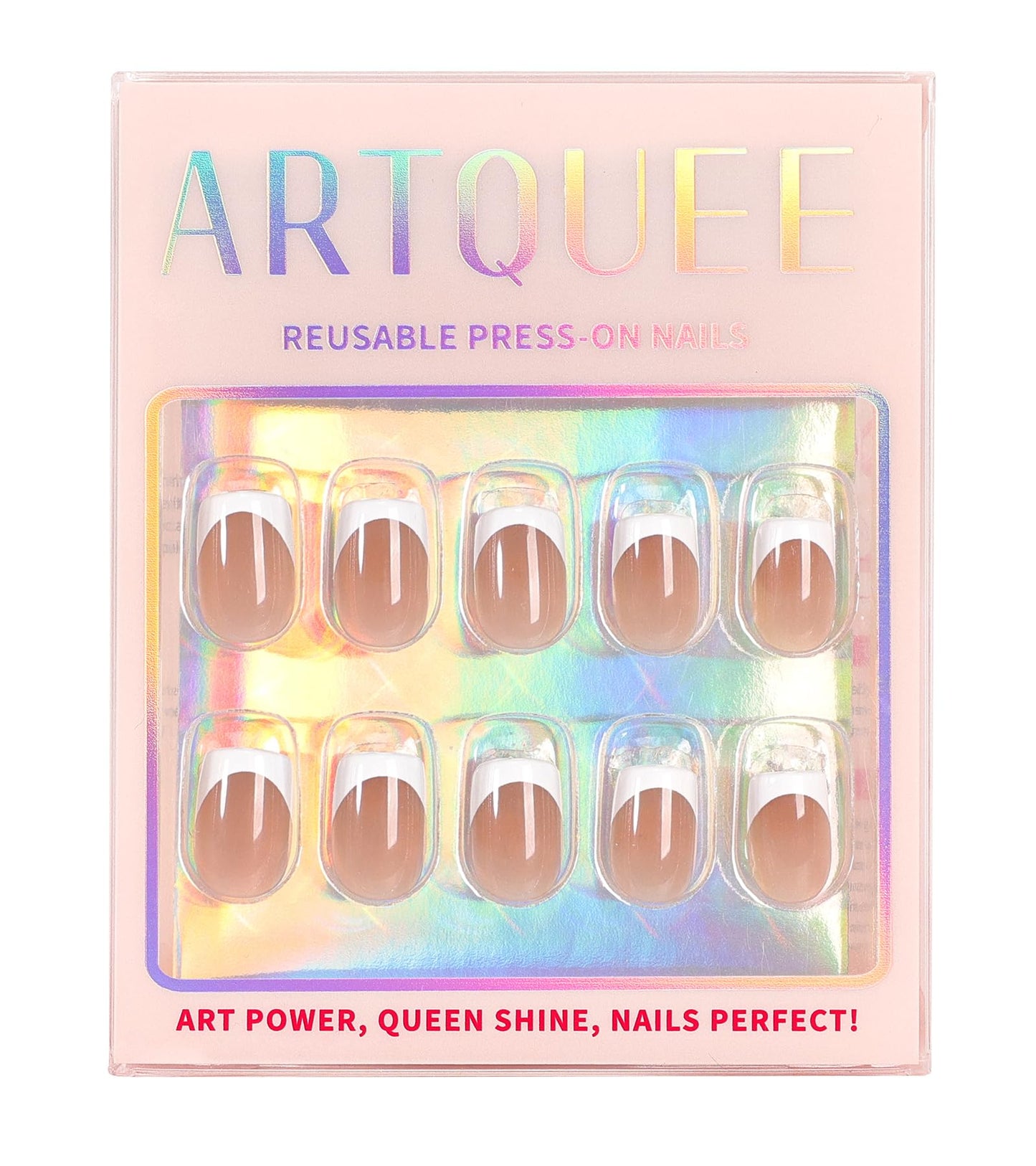 Artquee Press on Nails Short Soft Nude Square False Tips Glossy Reusable Fake Stick on Nails Kit for Women - 30 PCS 15 Sizes