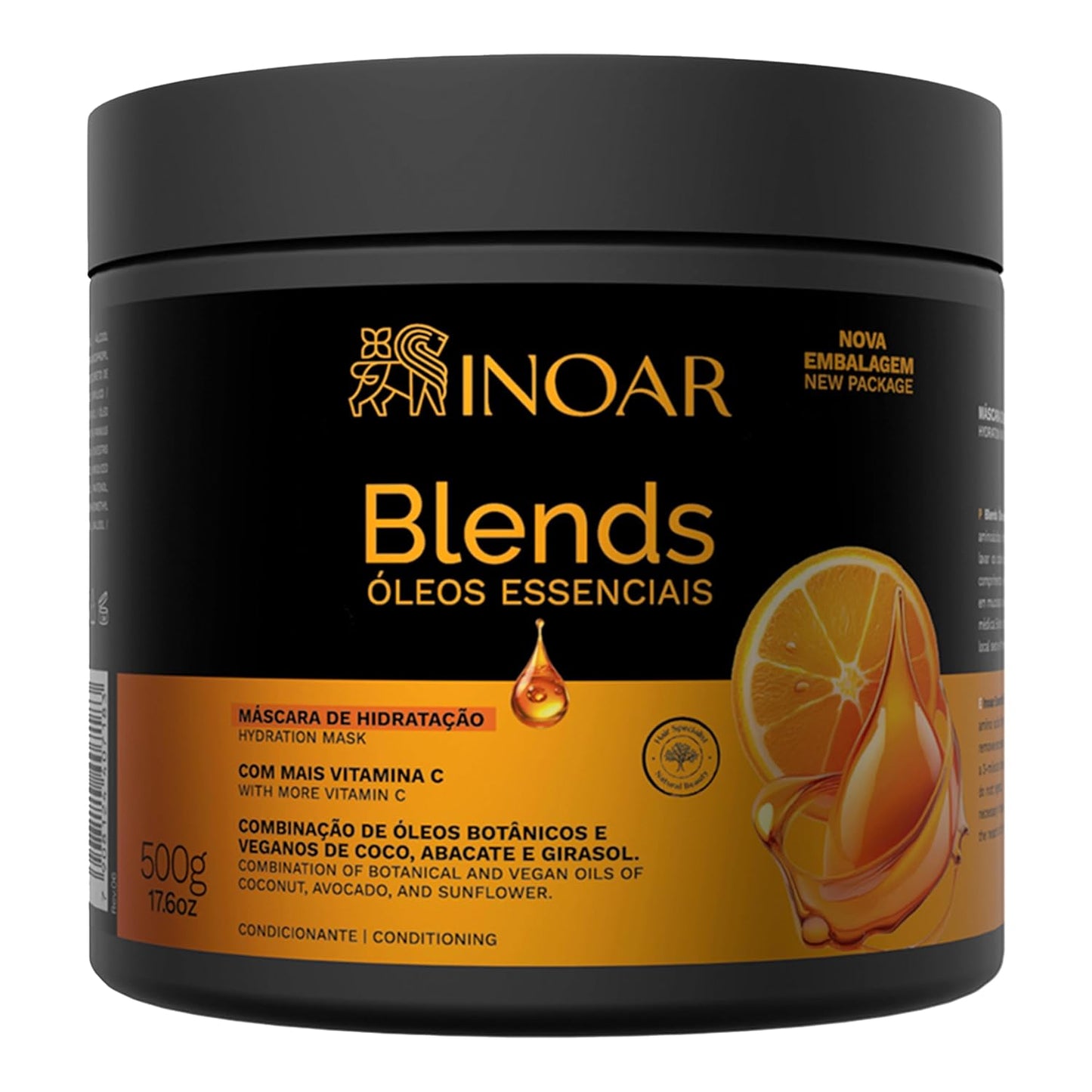 INOAR Blends Hair Mask - Moisturizing Treatment with Vitamin C & Argan Oil for Dry Hair | 17.64 Fl Oz