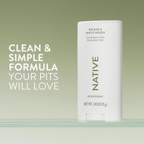 Native Deodorant - Aluminum-Free Odor Control for Men & Women | Balsam & White Woods, 2.65oz