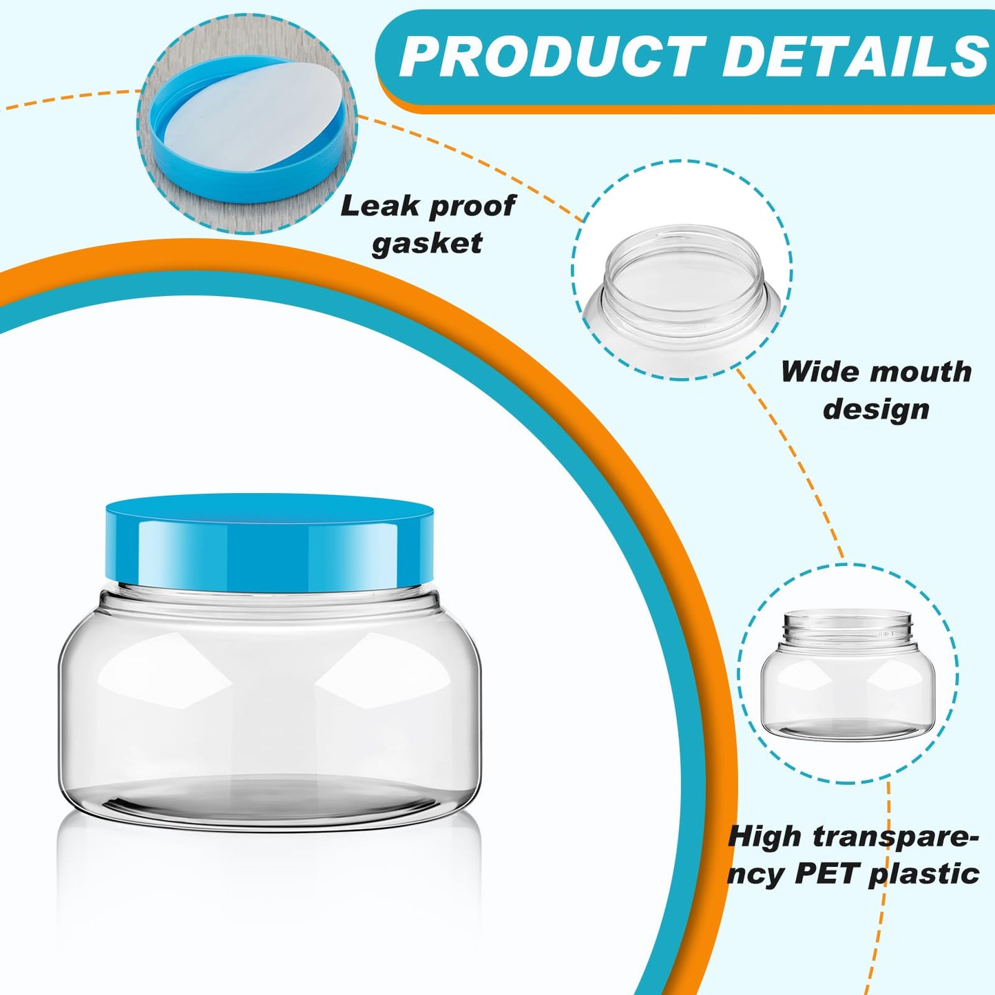 Tessco 24 Pack Plastic Jars with Lids Labels Empty Clear Plastic Jars Round Refillable Cosmetic Containers Body Butter Containers Bulk Sugar Scrub Bottle for Make Up(8 oz,Multicolor)