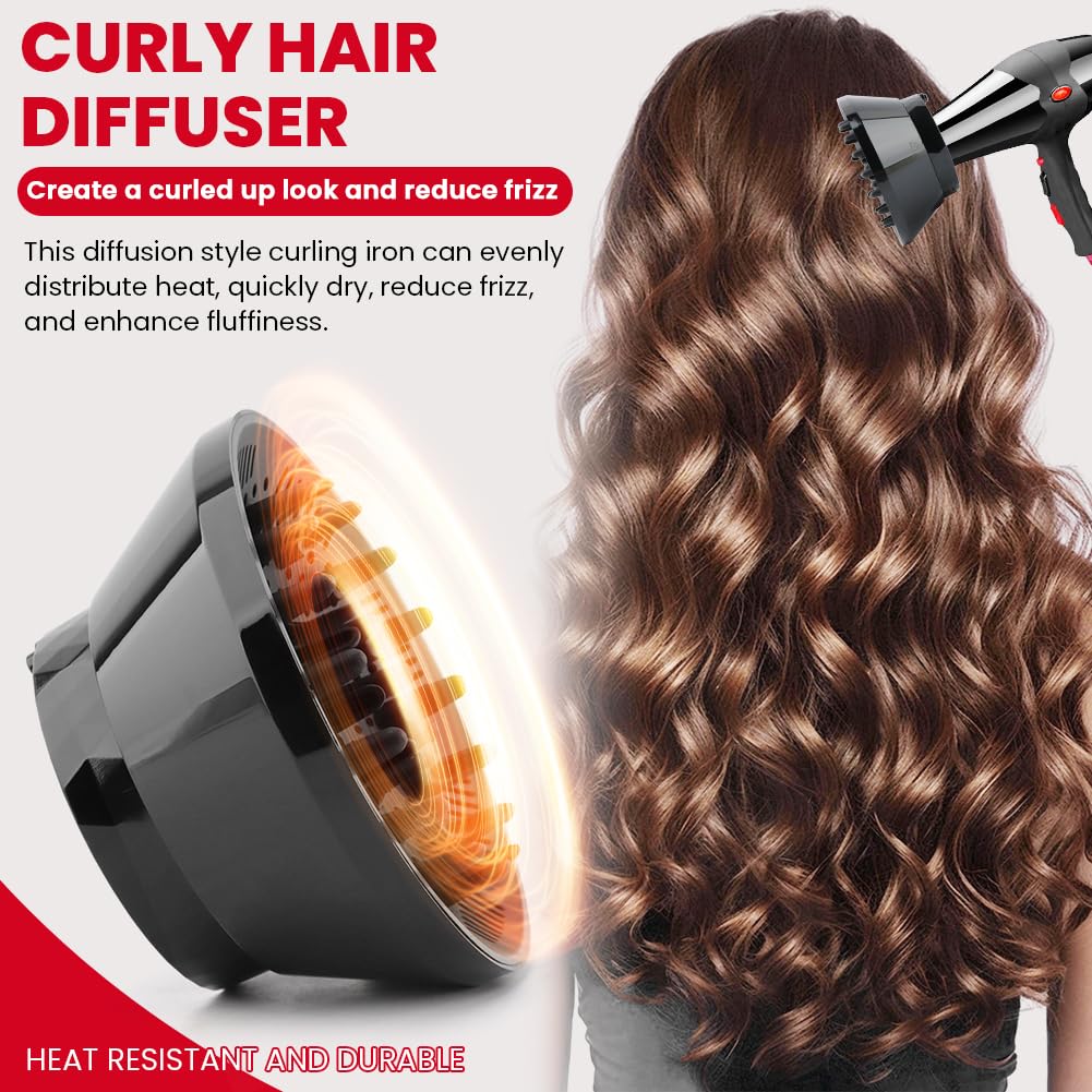 Universal Hair Dryer Diffuser by [Brand Name] - Professional Attachment for Curly & Wavy Hair | Adjustable 1.4-3.2 Inch, Black