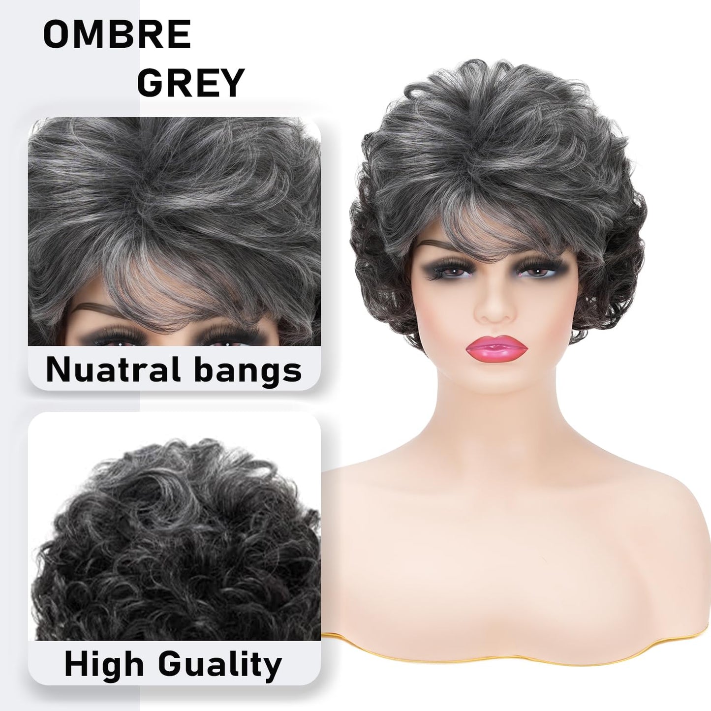 Sabosi Short Gray Wigs for Black Women Synthetic Natural Wavy Costume Cosplay Party Wig