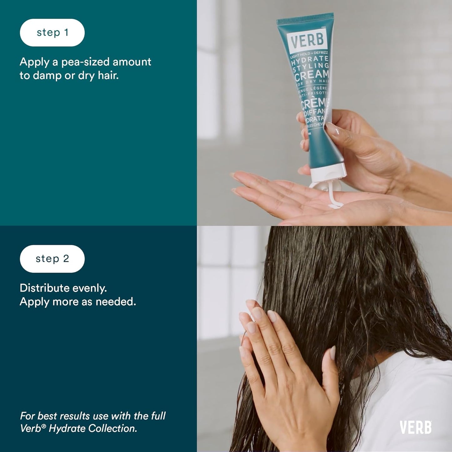 VERB Hydrate Styling Cream - Smooth + Reduce Frizz for Dry + Frizzy Hair - Amber + Warm Jasmine Scent
