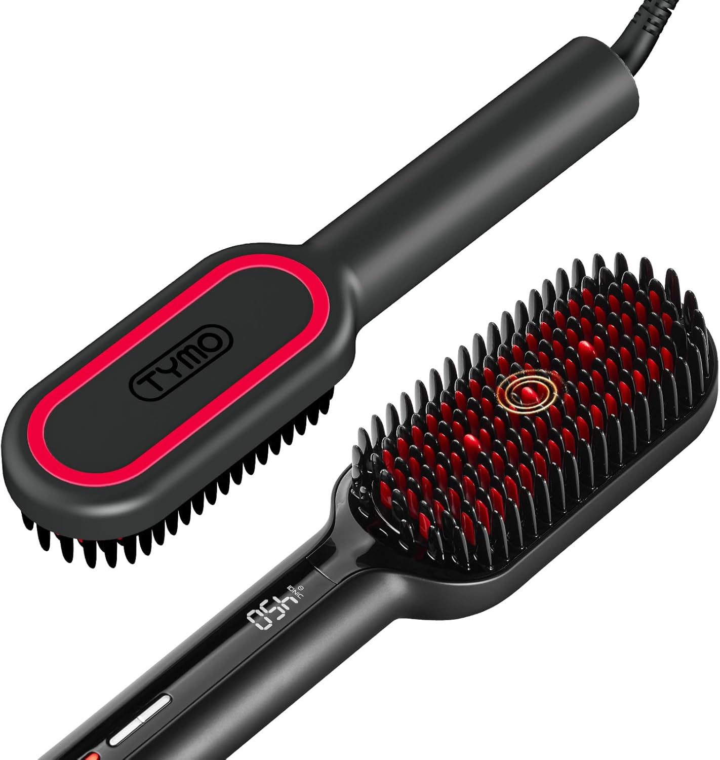 TYMO Hair Straightener Brush - Ionic Plus Technology for Effortless Styling | 16 Heat Settings, Dual Voltage, Black