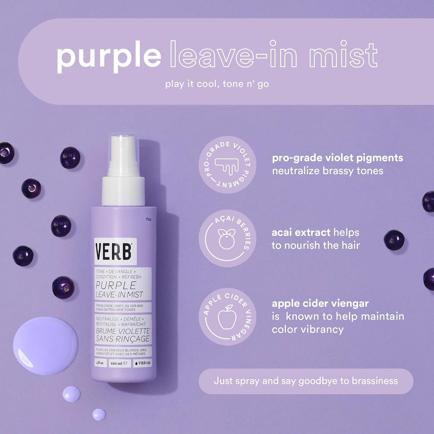 VERB Purple Leave-in Mist, 4 fl oz