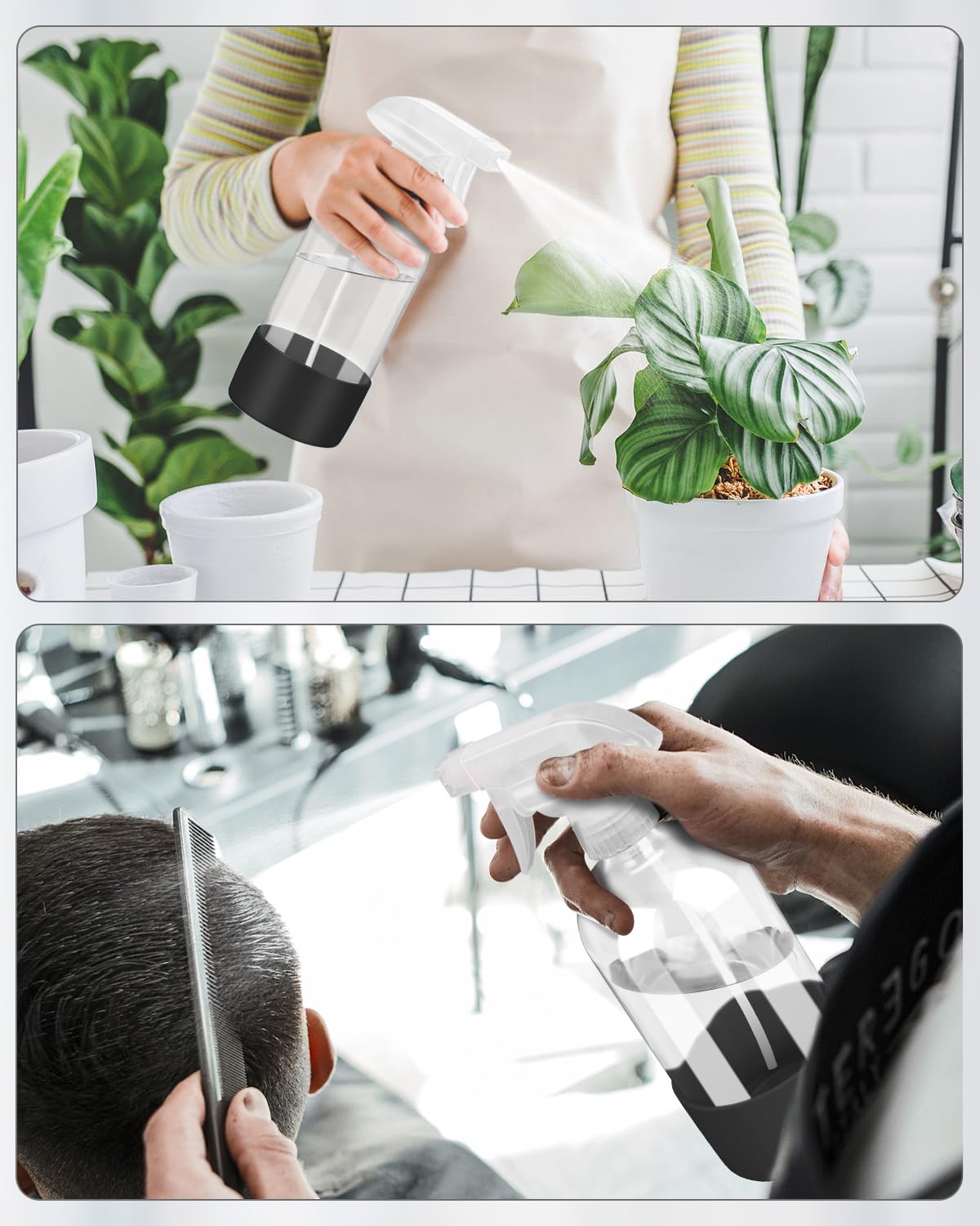 Rionisor Glass Spray Bottles with Silicone Sleeve Protection, Empty 16OZ Reusable Spray Bottles, Refillable Containers with Spray Nozzles for Cleaning Solutions, Plants and Essential Oils 1 Pack Black