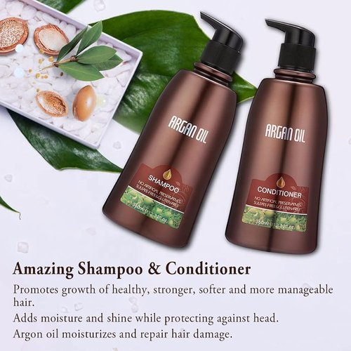 Moroccan Argan Oil Shampoo & Conditioner Set - Intense Moisturizing Hair Treatment with Mask | Color Safe, UV Protection, Gift Box