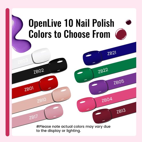 OpenLive 12 PCS Nail Polish Set - 10 Vibrant Colors with Base & Top Coat | Fast Drying for DIY Beginners