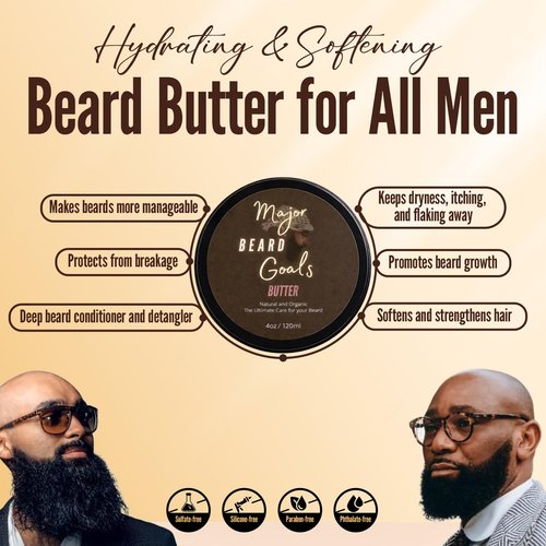 Beard Butter for Men - Hydrating Leave-In Softener for Mustache & Beard Care | Jamaican Black Castor Oil, Biotin, Collagen & Shea Butter - 4oz