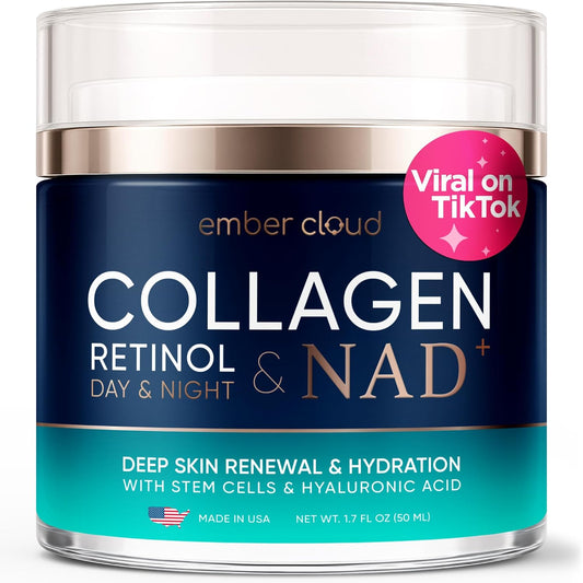 Skiennix Collagen NAD+ Face Cream - Anti-Aging Retinol & Hyaluronic Acid Moisturizer - 1.7 Oz