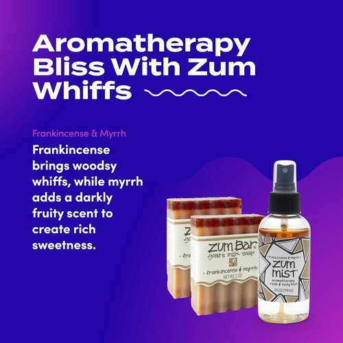 Indigo Wild Zum Bundle | Goat's Milk Soaps & Room Spray - Frankincense & Myrrh Scent - 2 Bars (3 oz) + 1 Mist (4 fl oz)