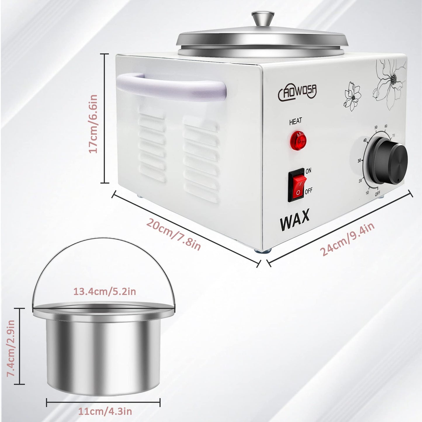 Single Electric Wax Warmer for Hair Removal, Large Paraffin Wax Pot with Adjustable Temperature Set, Facial Skin Body SPA Salon Equipment with 50 Wax Sticks & 20 Collars