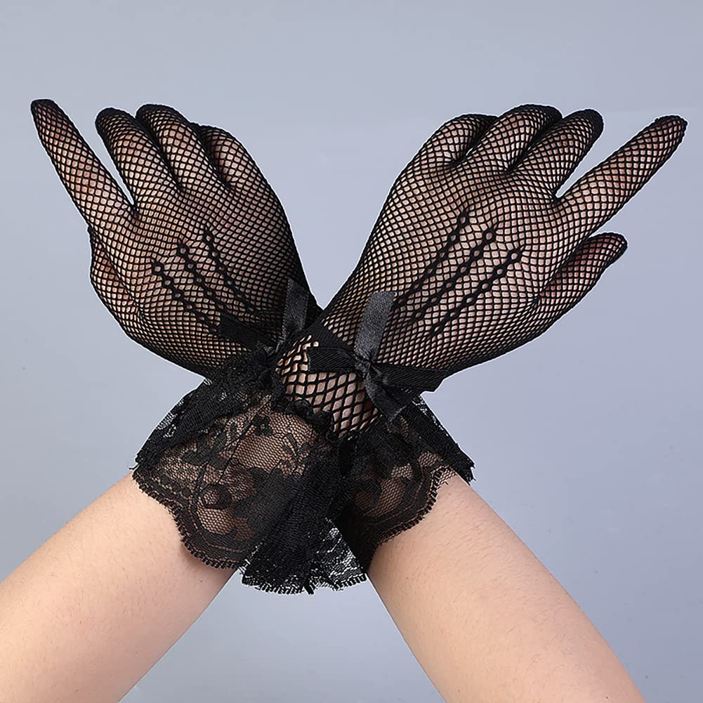 3 Pairs Ladies Lace Gloves Elegant Women Short Lace Floral Gloves Courtesy Summer Gloves for Wedding Dinner Tea Party