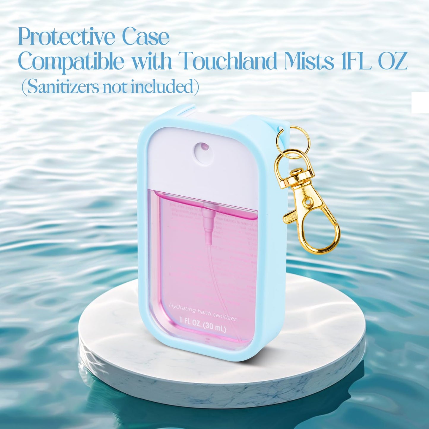 TERPINK Silicone Case Compatible with Touchland Hand Sanitizer Spray, Protective Case with Keychain for Power Mist and Glow Mist 1 fl oz, Hand Sanitizer Spray Accessory (Blue, 1 Pack)