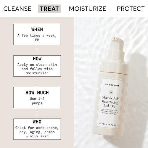 Naturium Glycolic Acid Resurfacing Gel 10% - AHA Exfoliating Gel with Natural Fruit Acids | 3.0 oz