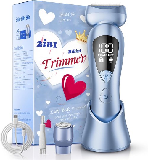 Rategist Cordless Electric Razor for Women - Rechargeable Painless Bikini Trimmer | IPX7 Waterproof Shaver with LED Display - Deep Blue