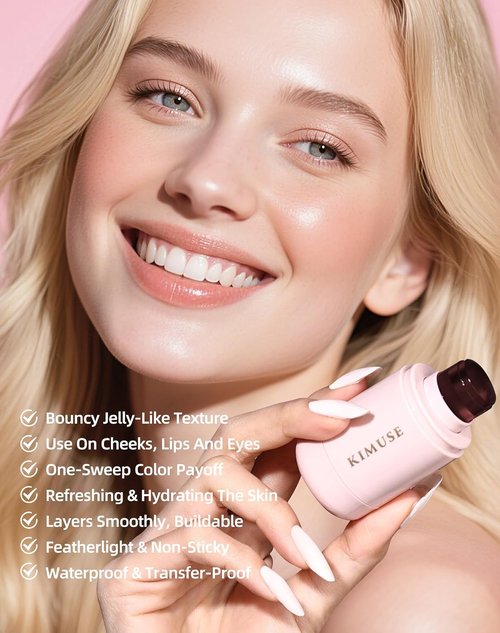 KIMUSE Jelly Cheek & Lip Tint - Multi-Use Watercolor Blush for Cheeks, Lips & Eyes | Lightweight Vegan Formula