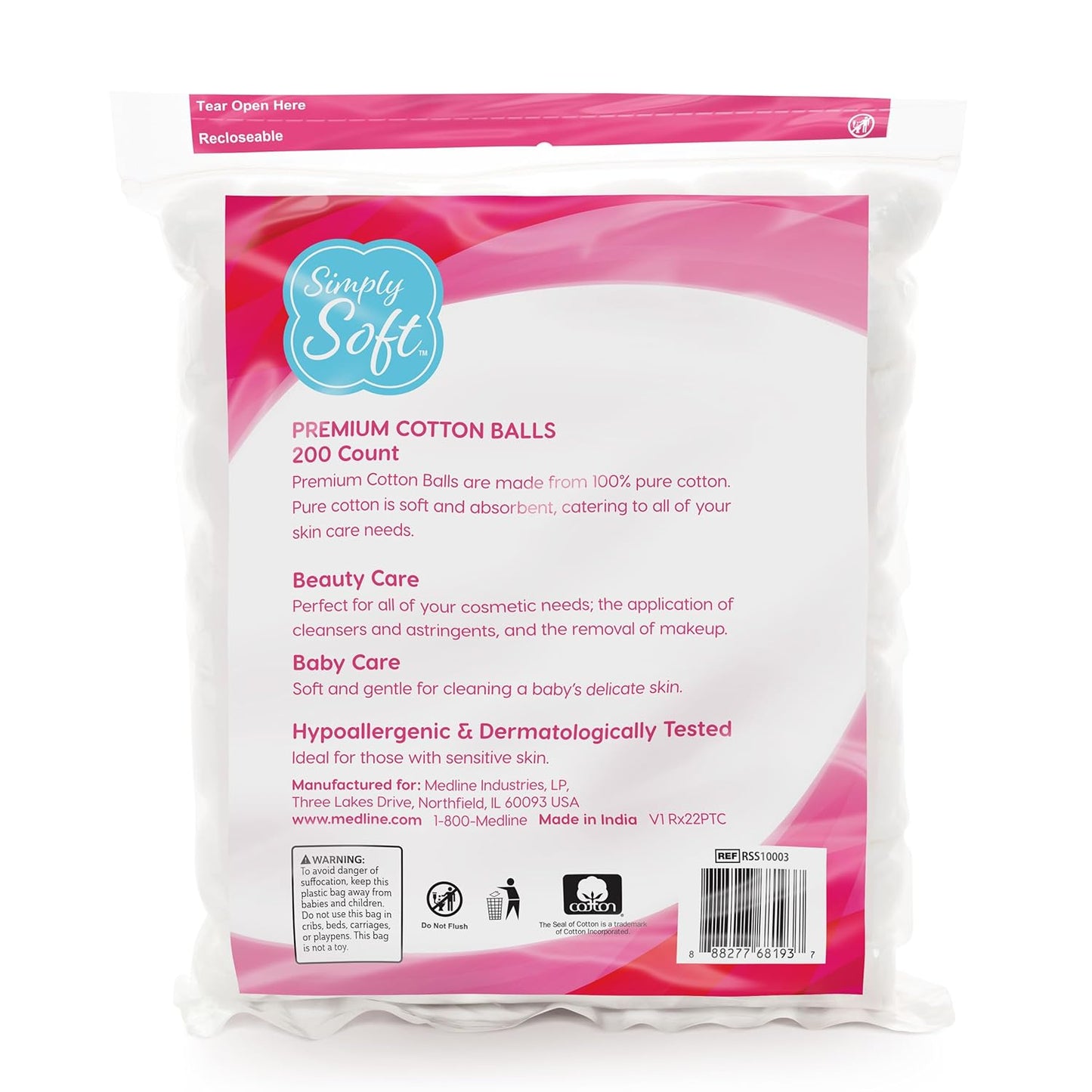 Simply Soft Cotton Balls - 100% Pure Premium Cotton | Large 600 Count for Face & Nail Care