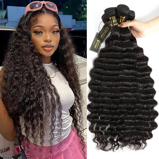 QTHAIR 14A Loose Deep Wave 4 Bundles Peruvian Virgin Hair 24 22 20 18inch Deep Wave Human Hair Bundles 100% Unprocessed Deeep Wave Bundles Natural Black Color Double Weft for Black Women