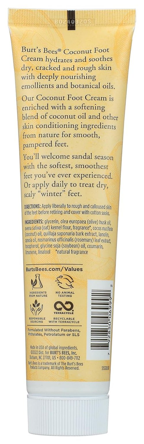 Burt's Bees Coconut Oil Foot Cream - Deep Moisturizing Relief | 4.3 Oz