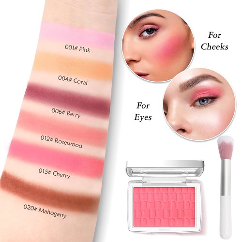 Pink Blush | Matte Powder Blush for Cheeks with Brush - Silky, Lightweight Formula, 001#