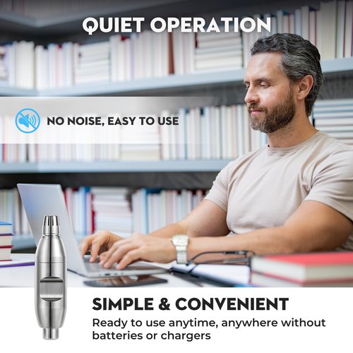 AUZEAL Nose Hair Trimmer for Men, Ear and Nose Hair Trimmer, Manual, Noise-Free, Waterproof, Painless, Gift for Men, Silver