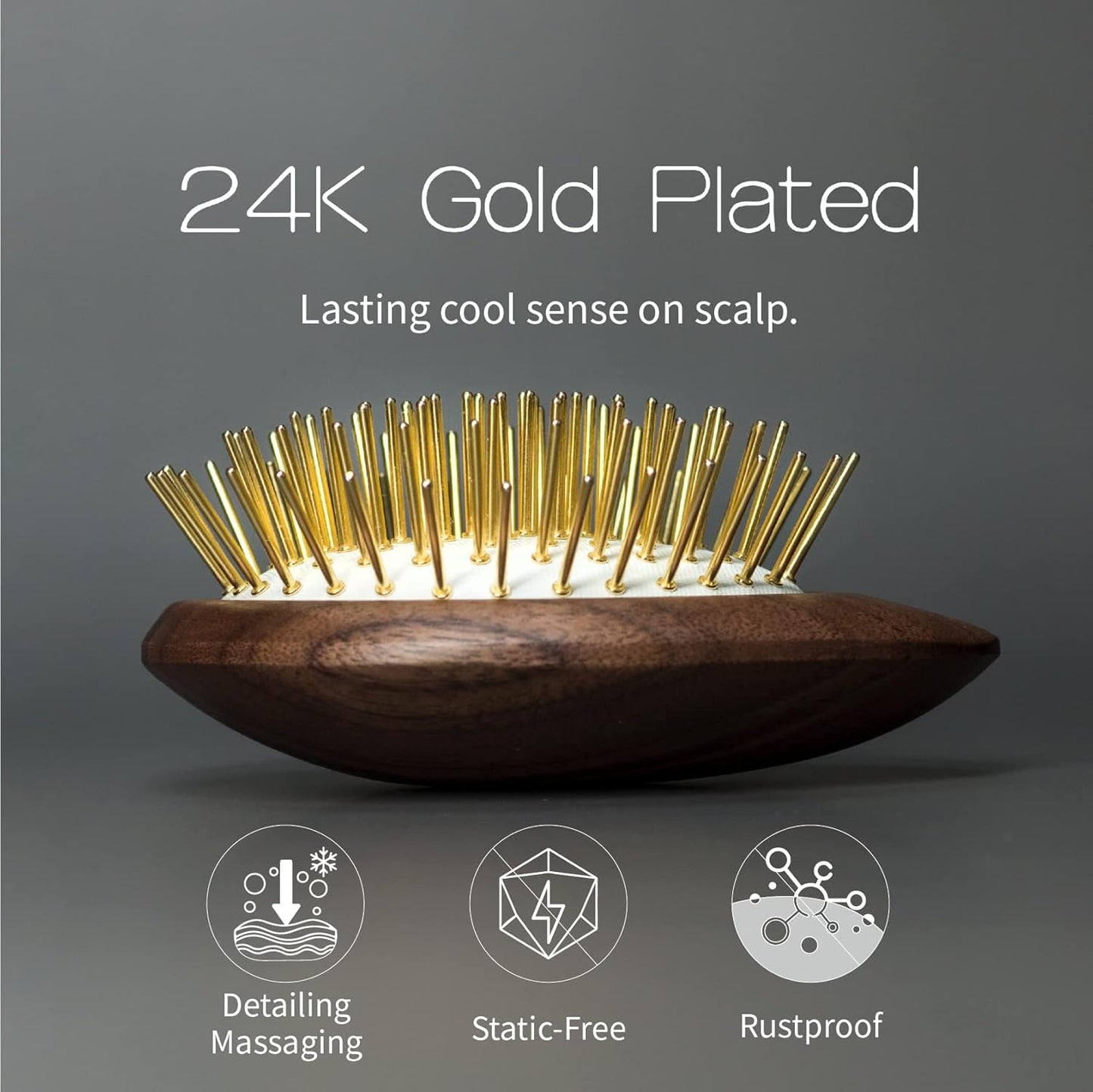 Uffy Acubrusher - 24K Gold-Plated Gua Sha Hair Brush | Ergonomic Scalp Massager for Hair Growth & Dandruff - Beech Wood Design