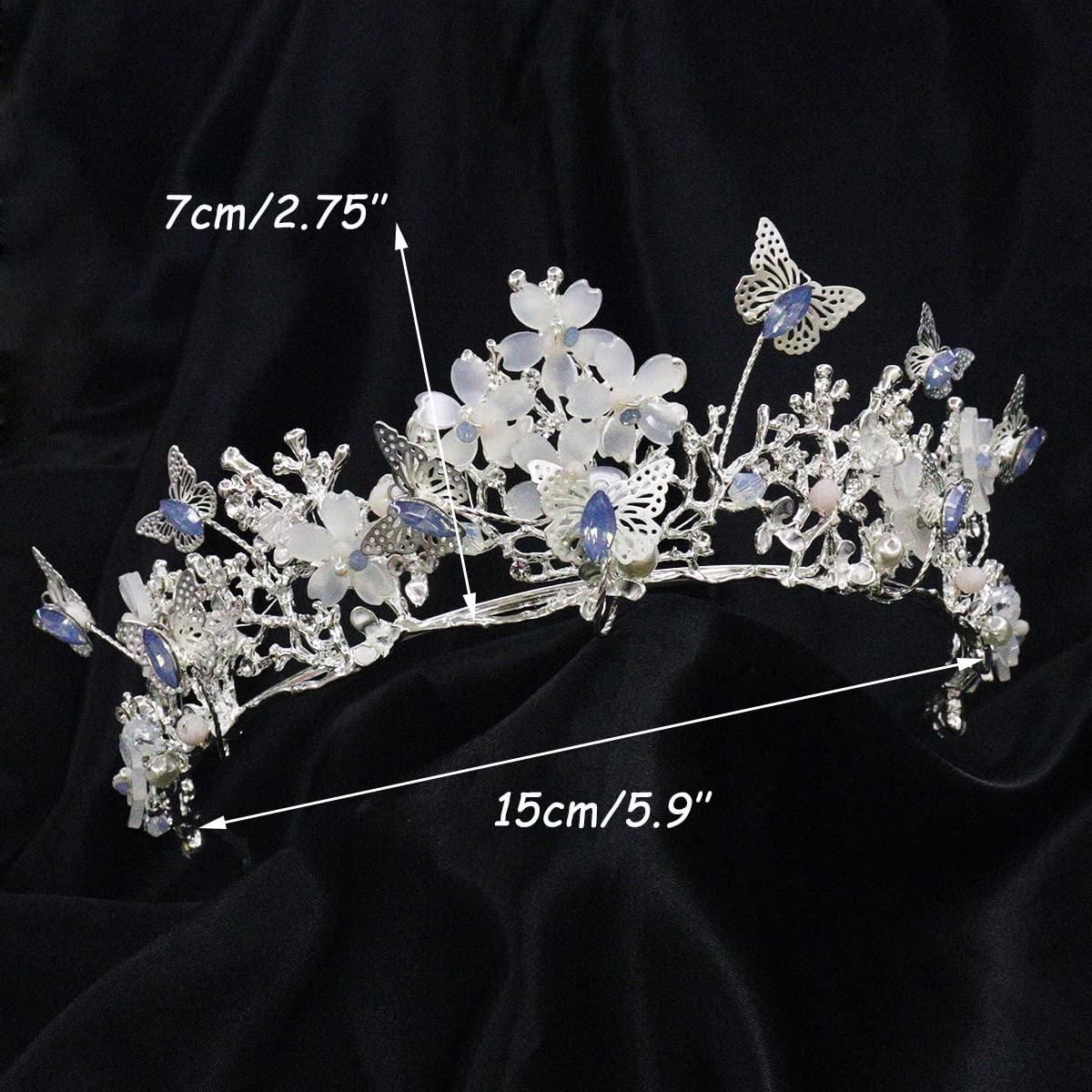 Brihasory Butterfly Queen Birthday Crowns Gold Tiaras for Bride, Crystal Royal Princess Wedding Rhinestone Headband, Costmue Party Christmas Halloween Black Prom Headpiece for Women and Girls (Opal)