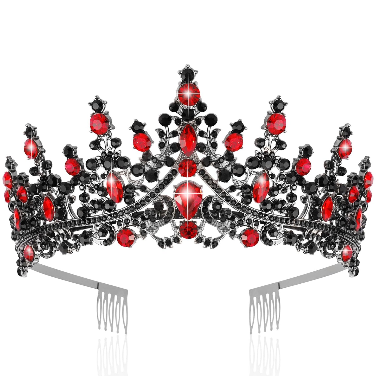 TOBATOBA Queen of Hearts Crown, Royal Queen Crown for Women, Gothic Crown Red Black Crown, Princess Tiaras for Women Girls, Baroque Crown Quinceanera Headpieces for Birthday Prom Pageant Halloween