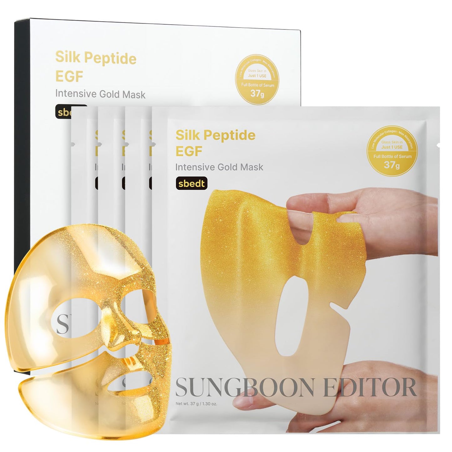 SUNGBOON EDITOR Silk Peptide EGF Gold Overnight Mask - Hydrating Glass Skin Treatment, 4 Pack