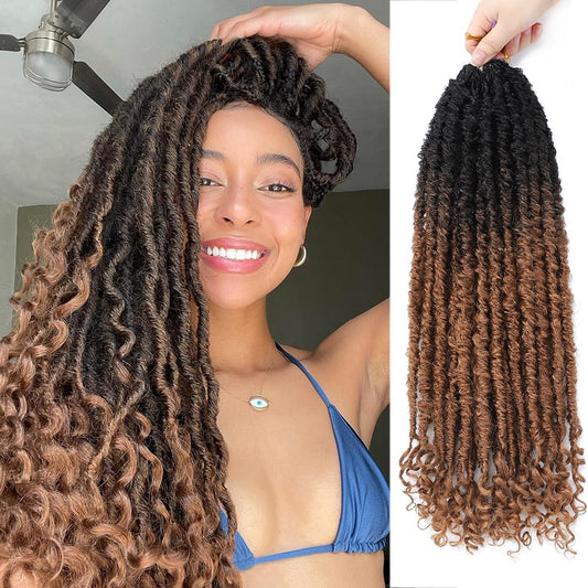 Mychanson Goddess Locs Crochet Hair,20 Inch 6 Packs Faux Pre Looped Locs Crochet Hair with Curly Ends Soft Distressed Locs Crochet Hair Extensions for Women-Brown 30#