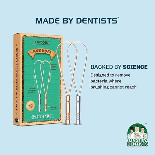 BENTODENT Stainless Steel Tongue Scraper - 2-Pack for Adults & Kids | Rust-Free, Travel Case Included