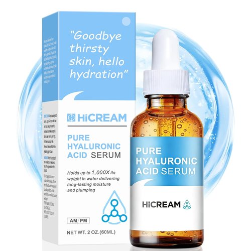 Hicream Hyaluronic Acid Serum - Brightening & Hydrating Face Moisturizer | 100% Pure, Non-Greasy, 2 Oz